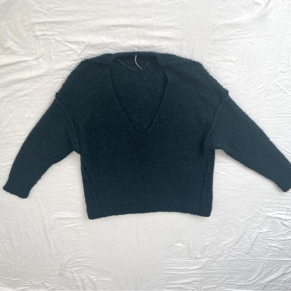 Petite Small Free People Dark Green Chunky V-neck Sweater